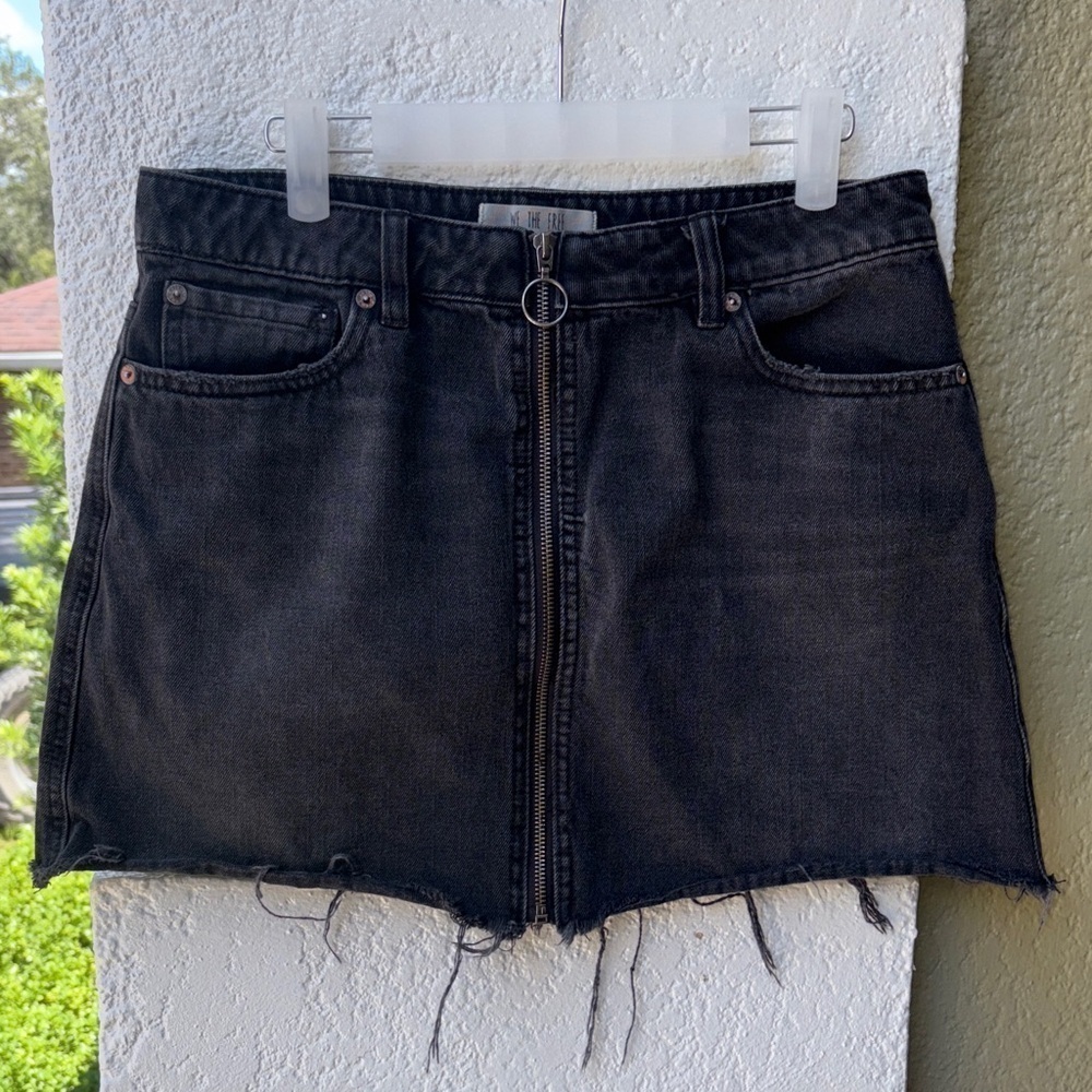 Free People Black Faded Distressed Denim Skirt